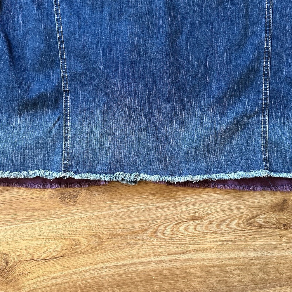 LOGO Lori Goldstein Denim Corduroy Jacket Womens 2X Cowboy Fringe Color Block - Picture 13 of 15
